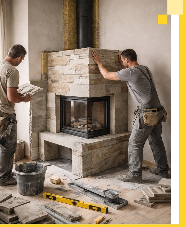 Угловые камины под ключ проект, монтаж и отделка в Новокубанске