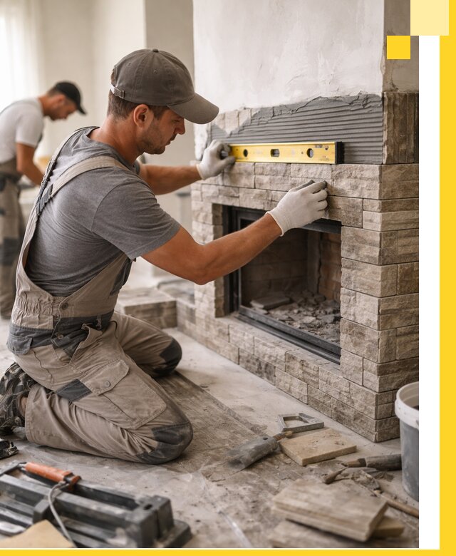 Облицовка каминов в Новокубанске, монтаж и отделка натуральным камнем