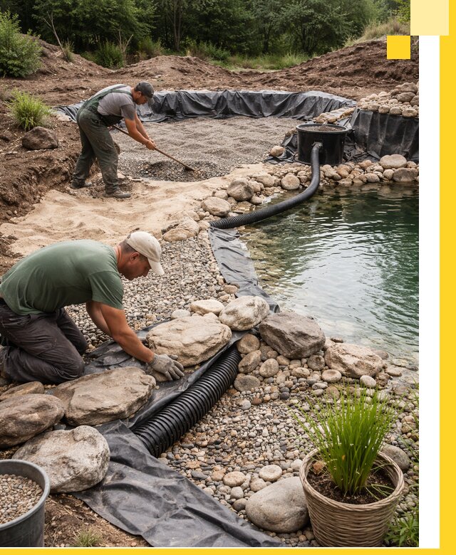 Строительство природных бассейнов и озер в Новокубанске под ключ