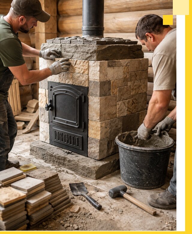 Облицовка банной печи под ключ в Новокубанске: камень и плитка