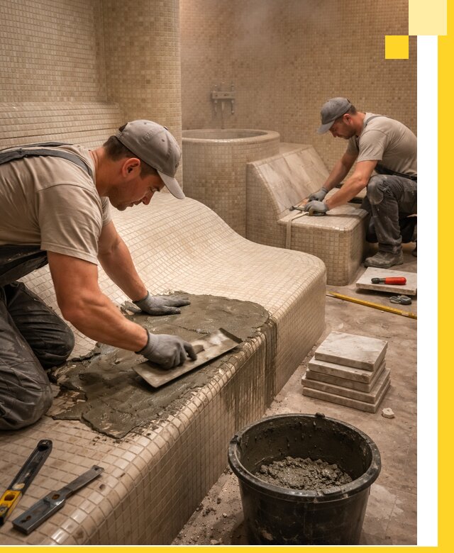 Лежаки для хамама под ключ в Новокубанске, проект и монтаж