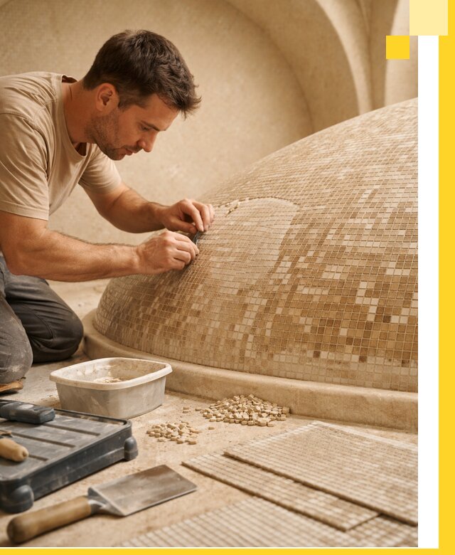 Профессиональная укладка мозаики для хамама под ключ в Новокубанске